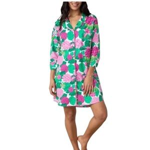 Print Fresh Tropical Floral Shirt Dress Sleep Dress Pyjamas oversized Small
